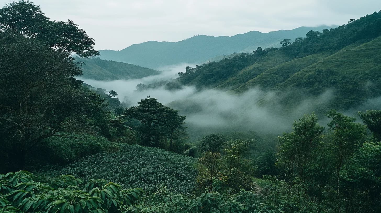 Cloud sitting in the folds of the forested hills at Banderones